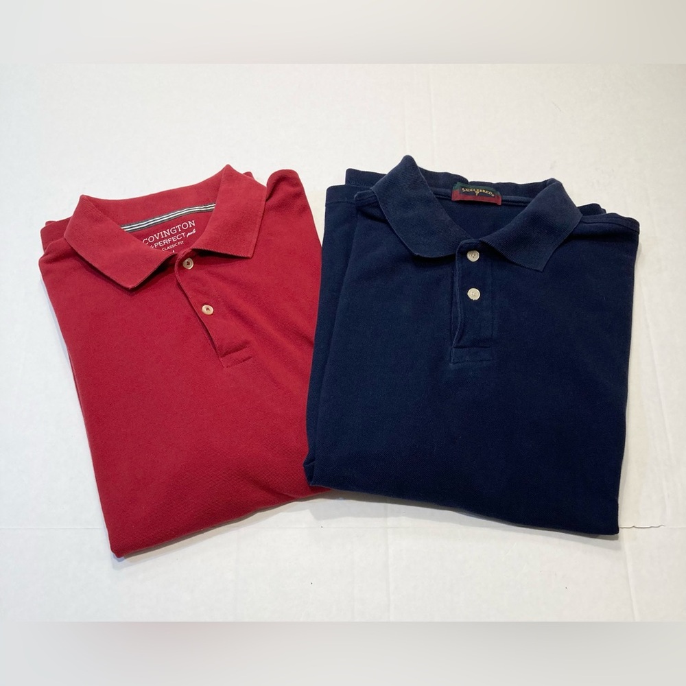 Covington 🟣 and Saddlebred Size Large Short Sleeve Polo Shirt Set - Red / Navy